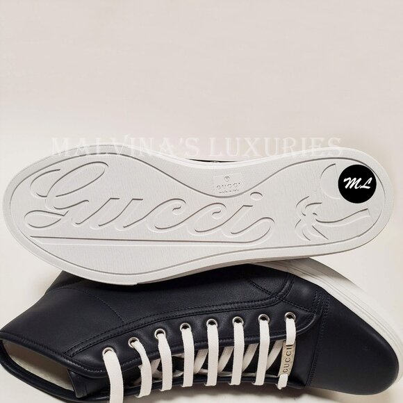 GUCCI MENS SNEAKERS HI TOP BLUE MICRO SOFT LEATHER w LOGO 7.5G US 8 - Picture 9 of 10